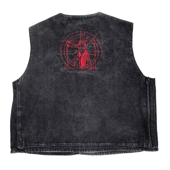 Vintage 1989 'The Fly 2' Faded Black Denim Embroidered Work Vest - Picture 2 of 8